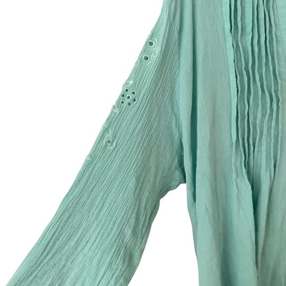 Soft Surroundings Seafoam Green Button Up Embroidered Cotton Tunic Size L - Picture 2 of 7